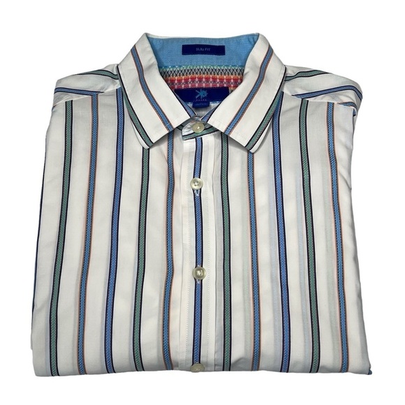 EGARA Pastel Striped Long Sleeve Button Down Slim Fit Men's Shirt Size L - Picture 1 of 16